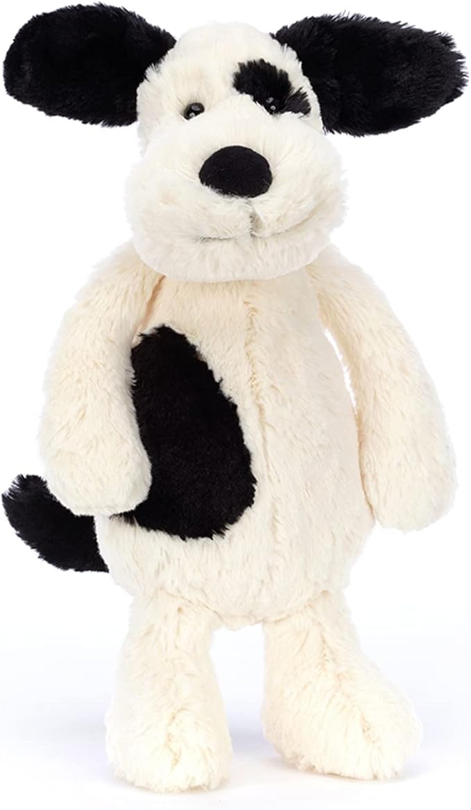 Bashful Black and Cream Puppy Stuffed Animal