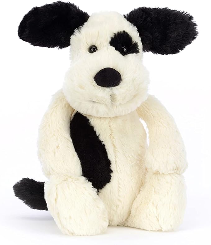 Bashful Black and Cream Puppy Stuffed Animal